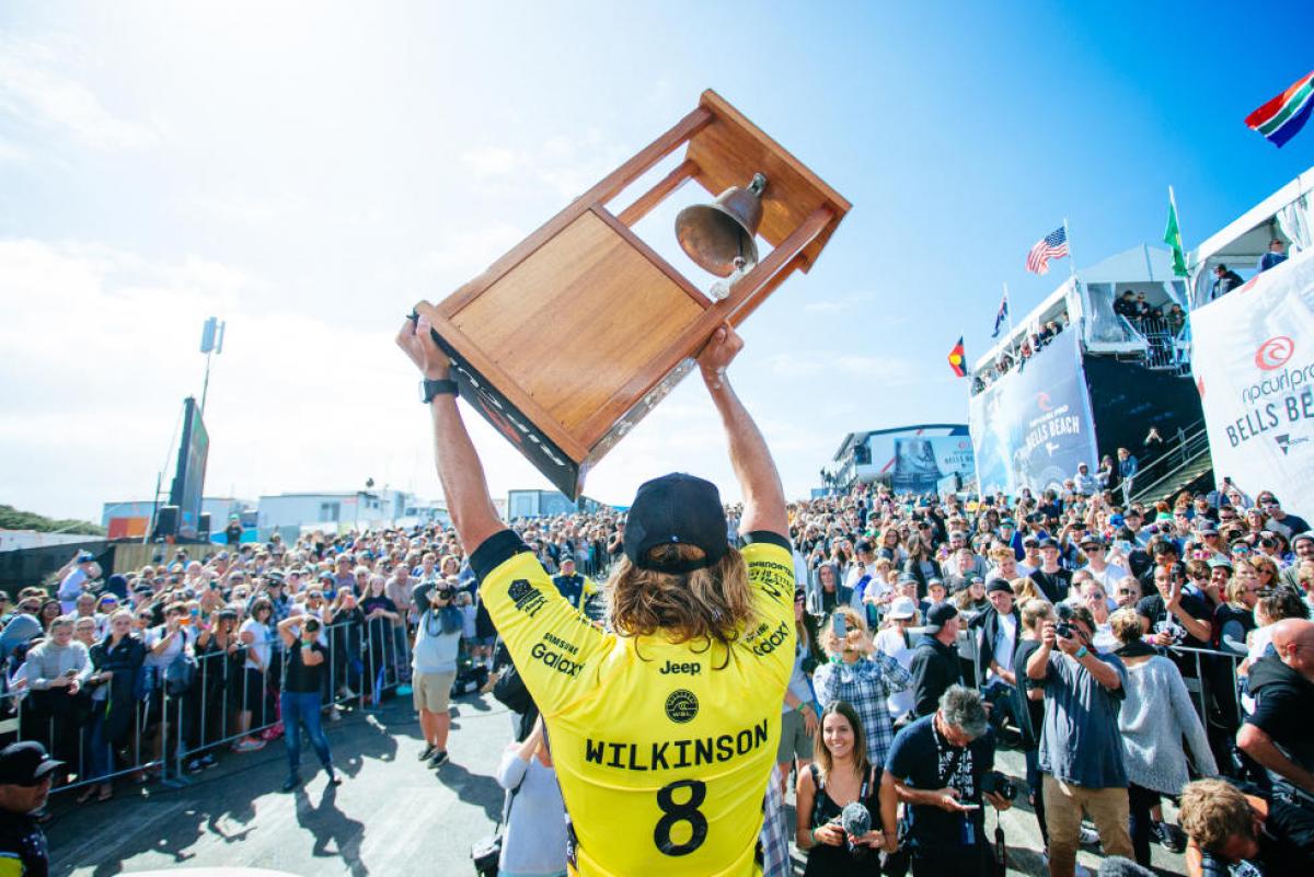 Current world no. 1. Matt Wilkinson taking the victory in Bells Beach earlier this year. Source: Stab Magazine